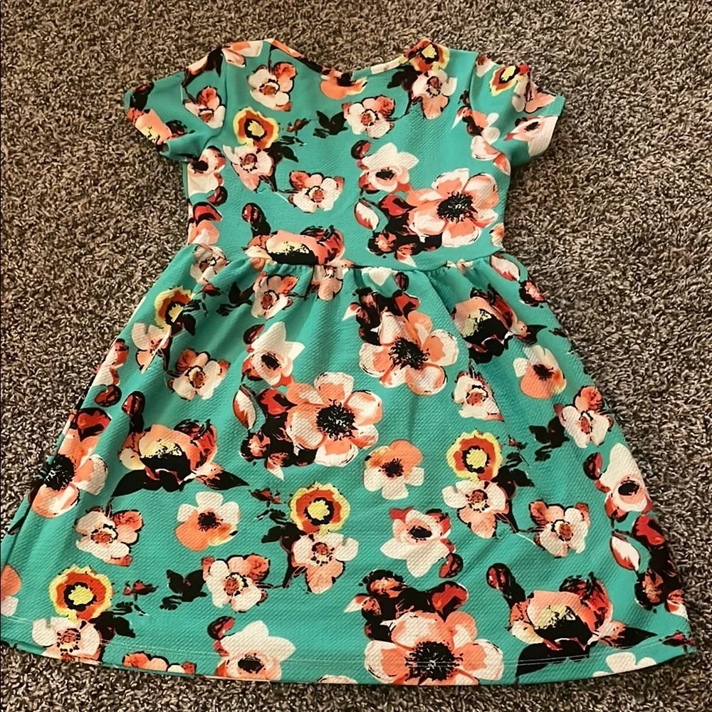 Cato Beautiful Girls Floral Dress in Turquoise and Peach Flowera